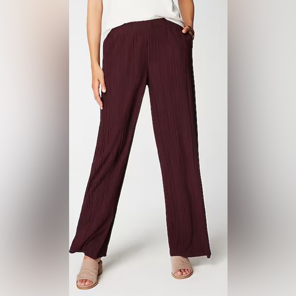 Pure Jill Elements Pleated Wide Leg Pants Plum XL Petite Lenzing EcoVero Pull-On - Picture 1 of 10
